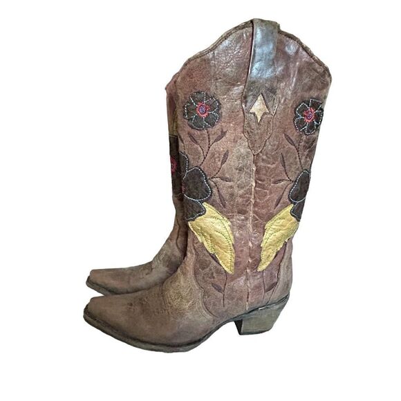Corral Women's Cognac Crater Daisy Inlay Cowgirl Boot Snip Toe - A2048 Size 7.5 - Picture 2 of 11